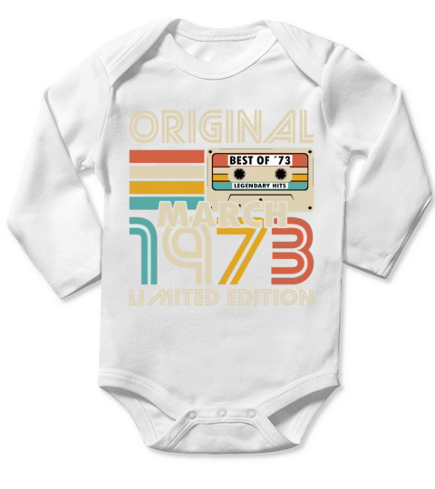 50th birthday march 1973 original 1973 Long Sleeve Baby One-Piece