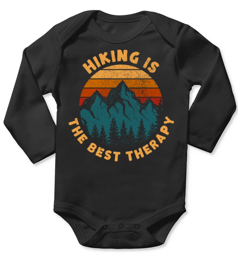 Retro Vintage Sunset Hiking Is The Best Therapy Long Sleeve Baby One-Piece