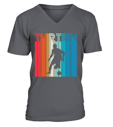 13 Years Soccer Gift 13th Birthday Vintage Footbal V-Neck T-shirt