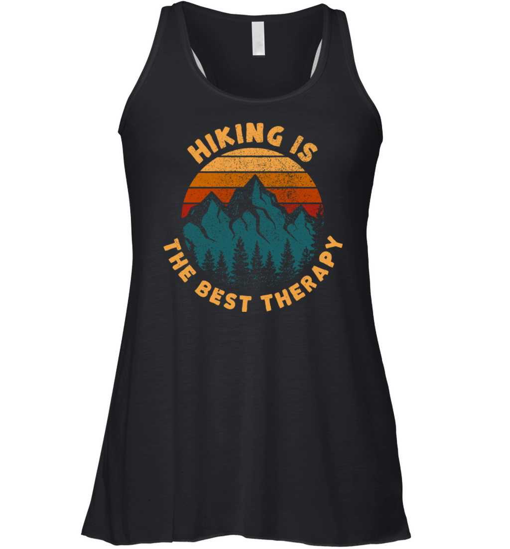 Retro Vintage Sunset Hiking Is The Best Therapy Women's Flowy Tank Top