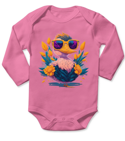 Funny Duck and Sunglasses Long Sleeve Baby One-Piece