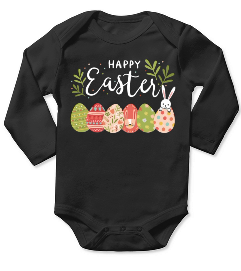 Happy Easter Spring Flowers Bunny Rabbit Egg Hunt Long Sleeve Baby One-Piece