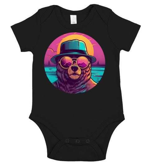 80s 90s Bear Vintage Style Short Sleeve Baby One-Piece