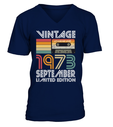 50th birthday september 1973 vintage 1973 V-Neck T-shirt