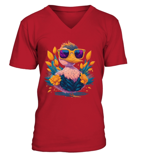 Funny Duck and Sunglasses V-Neck T-shirt