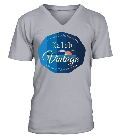 Kaleb First Name Vintage Blue V-Neck T-shirt