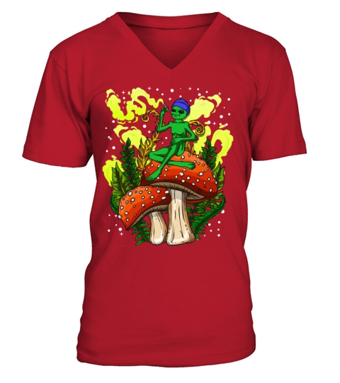 Psycadellic Magic Mushroom Alien LSD Acid Trip V-Neck T-shirt