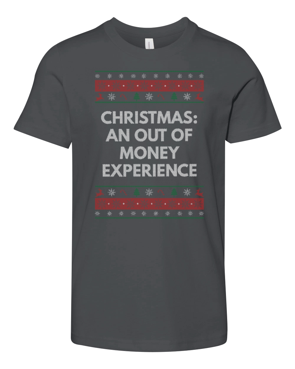 Christmas an Out of Money Experience Xmas Shopping Youth Unisex Jersey Tee
