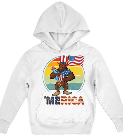 Bigfoot with usa flag vintage Kids Hoodie