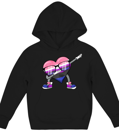 Gender Fluid Pride Flag Dabbing Heart Sublte LGBTQ Kids Hoodie