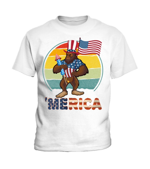 Bigfoot with usa flag vintage Kids T-Shirt
