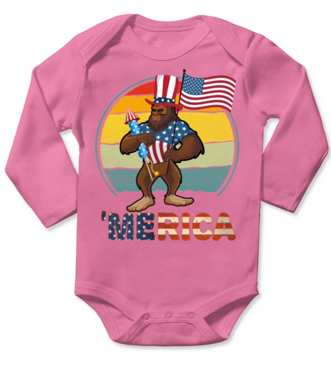Bigfoot with usa flag vintage Long Sleeve Baby One-Piece