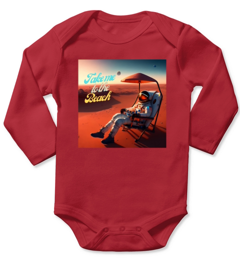 Mars astronaut take me to the beach Long Sleeve Baby One-Piece