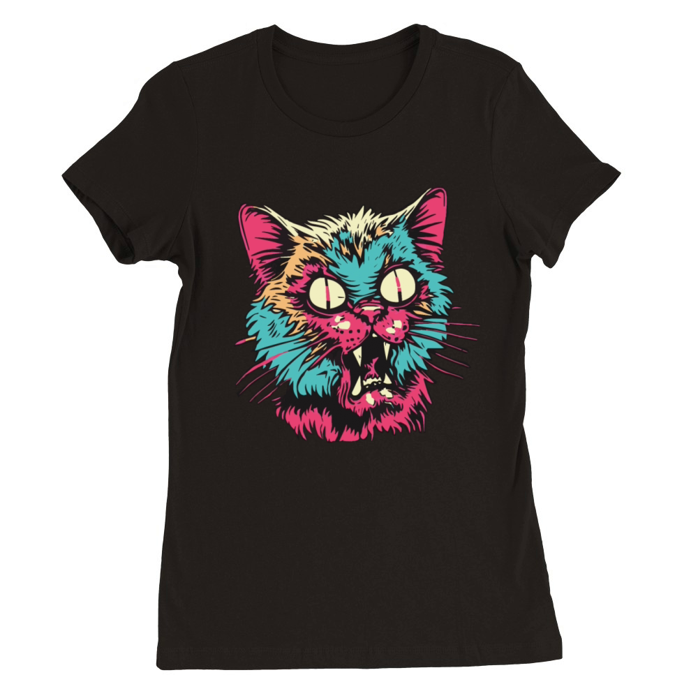 Horror Scary Zombie cat Premium Womens Crewneck T-shirt