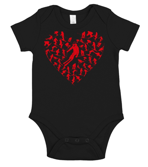 Heart Full Ski Winter Sport Lovers Valentine Gift Short Sleeve Baby One-Piece