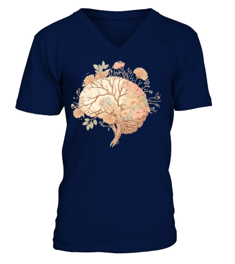 Spring Flower Neurologist Floral Brain Neuroscienc V-Neck T-shirt