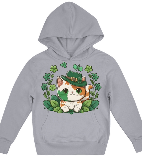 Kawaii Cat Leprechaun Funny St Patricks Day Kids Hoodie