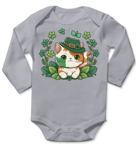 Kawaii Cat Leprechaun Funny St Patricks Day Long Sleeve Baby One-Piece