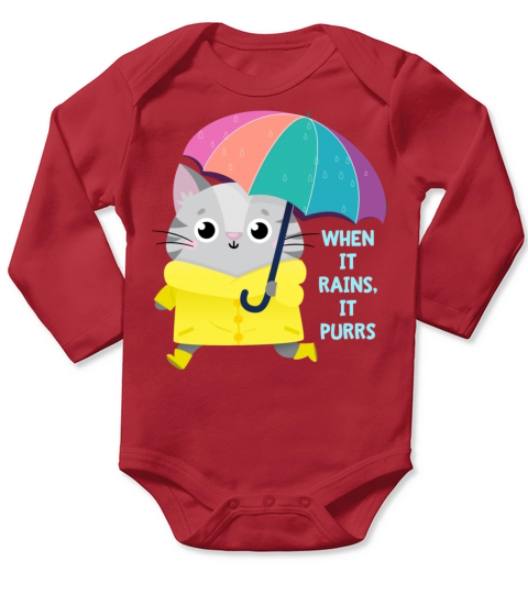 When It Rains It Purrs Long Sleeve Baby One-Piece