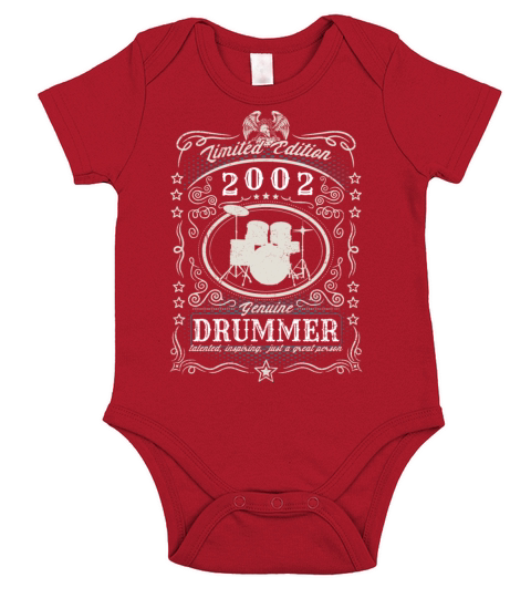 Vintage 2002 Drummer Birthday Gift Percussionist Short Sleeve Baby One-Piece