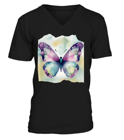 Butterfly pattern V-Neck T-shirt