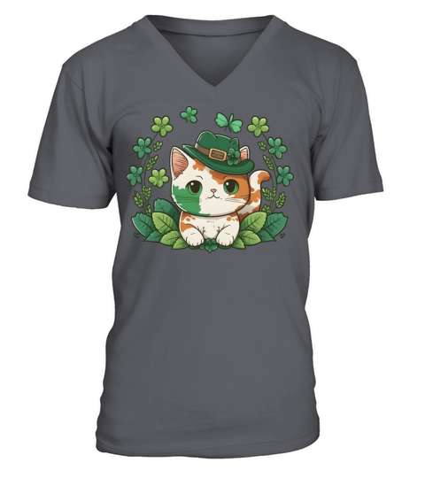 Kawaii Cat Leprechaun Funny St Patricks Day V-Neck T-shirt