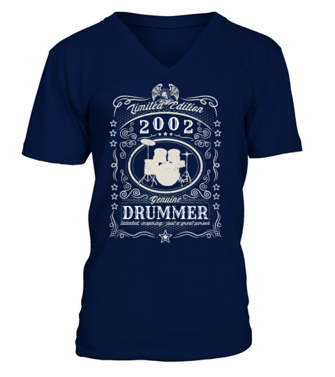 Vintage 2002 Drummer Birthday Gift Percussionist V-Neck T-shirt
