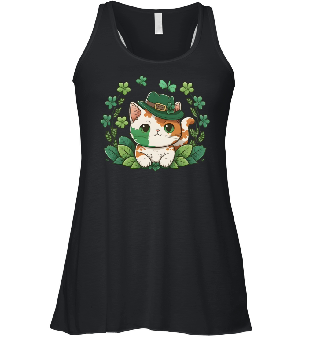 Kawaii Cat Leprechaun Funny St Patricks Day Women's Flowy Tank Top