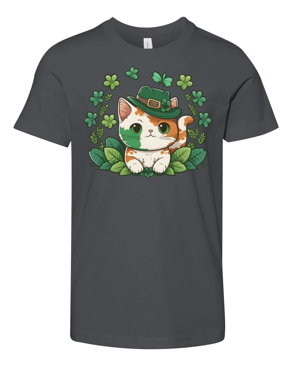 Kawaii Cat Leprechaun Funny St Patricks Day Youth Unisex Jersey Tee