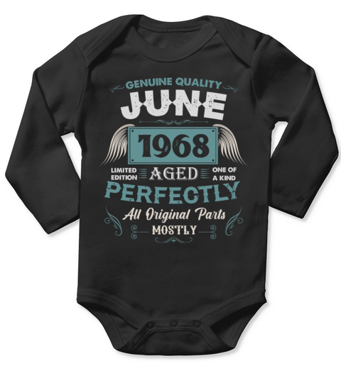 June 1968 Vintage Birthday Present Long Sleeve Baby One-Piece