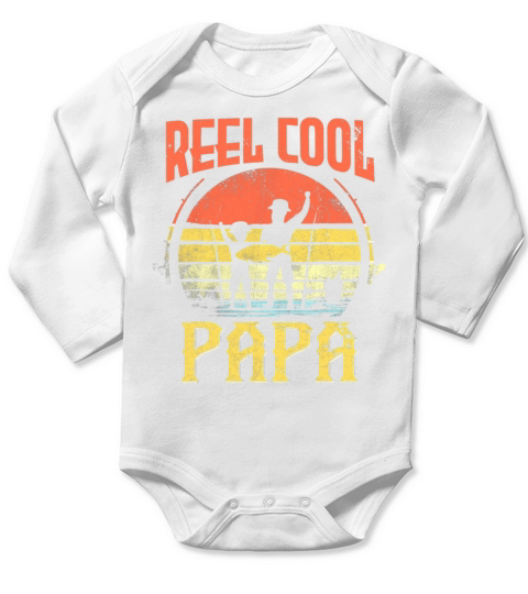 Vintage Reel Cool Papa Fishing Fisherman Father Long Sleeve Baby One-Piece
