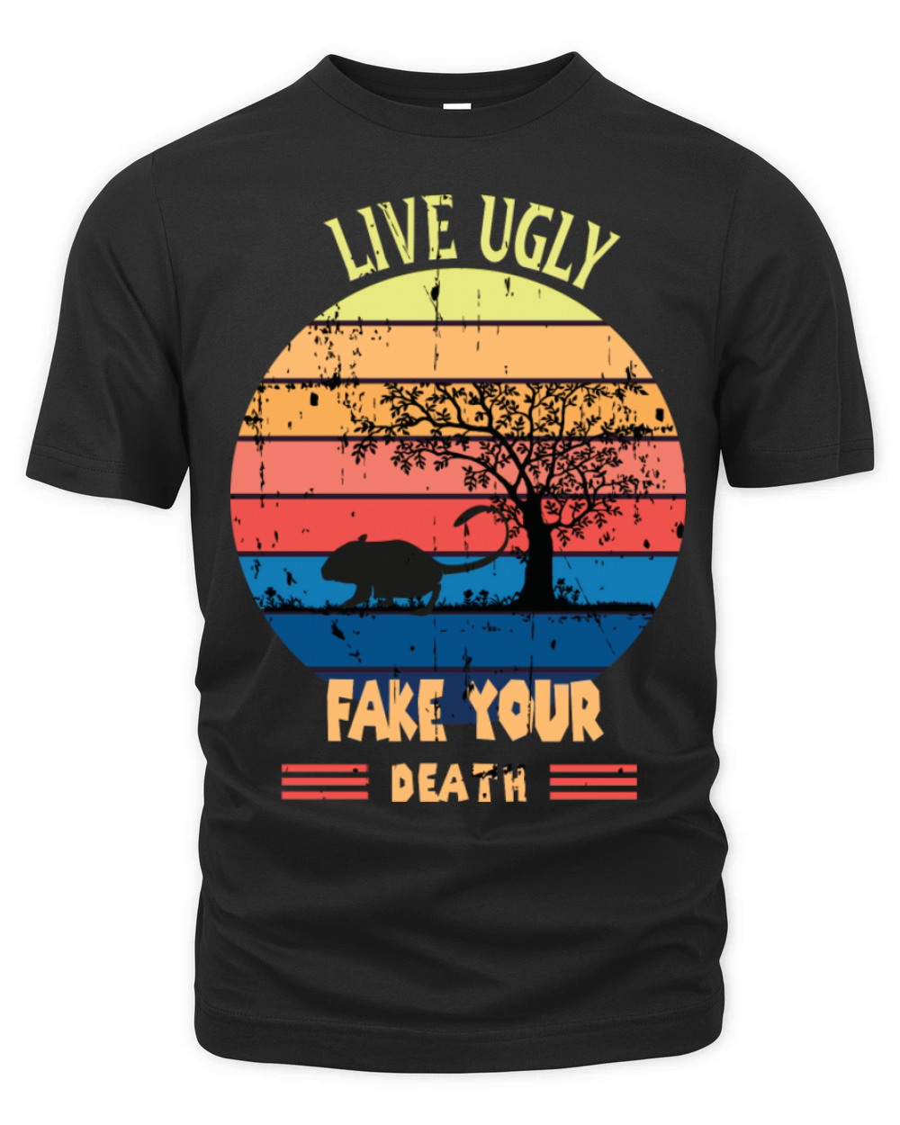 Funny Ugly Cat Vintage Live Ugly Fake Your Death Organic Unisex T-shirt