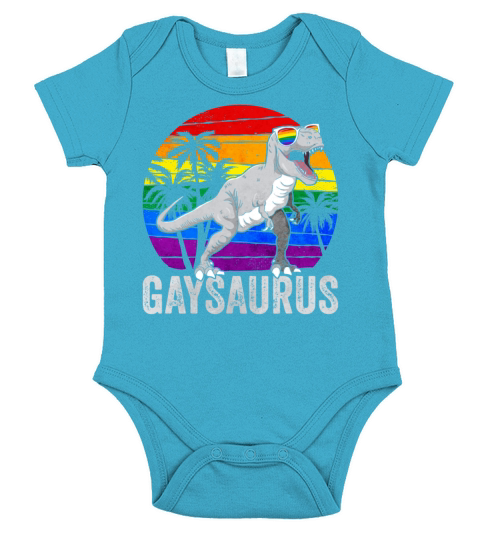 Gay Pride Rainbow Flag Dinosaur Trex LGBTQ Short Sleeve Baby One-Piece