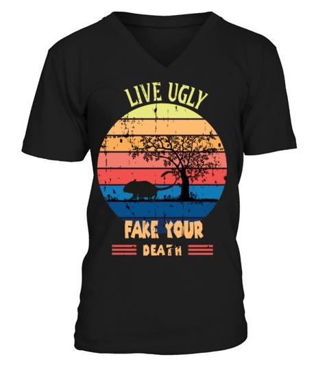 Funny Ugly Cat Vintage Live Ugly Fake Your Death V-Neck T-shirt