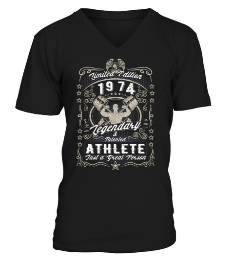 Vintage 1974 Fitness Birthday Gift Sport Hobby V-Neck T-shirt