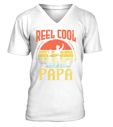 Vintage Reel Cool Papa Fishing Fisherman Father V-Neck T-shirt