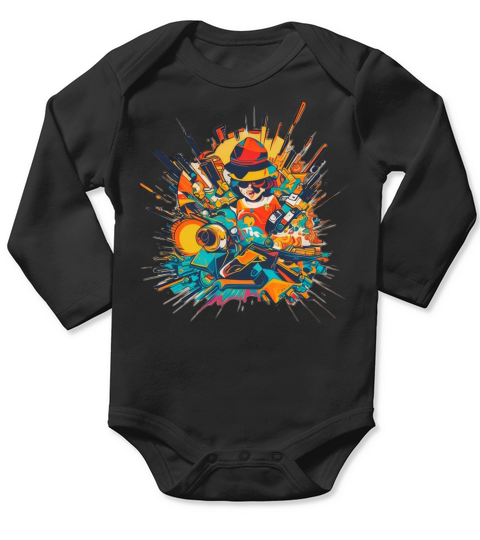 funny Colorful Vintage Retro Style City Boy Long Sleeve Baby One-Piece