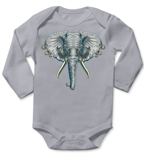 Vintage Elephant With Pierced Ears Spectacles Long Sleeve Baby One-Piece
