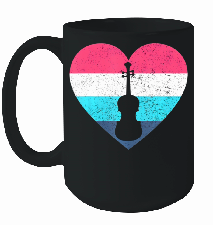 I love Fiddle Violin Heart Distressed Print Ceramic Mug