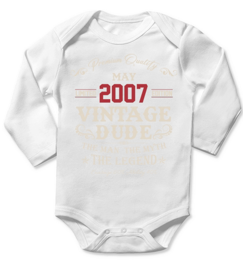May 2007 Vintage Birthday Present Long Sleeve Baby One-Piece