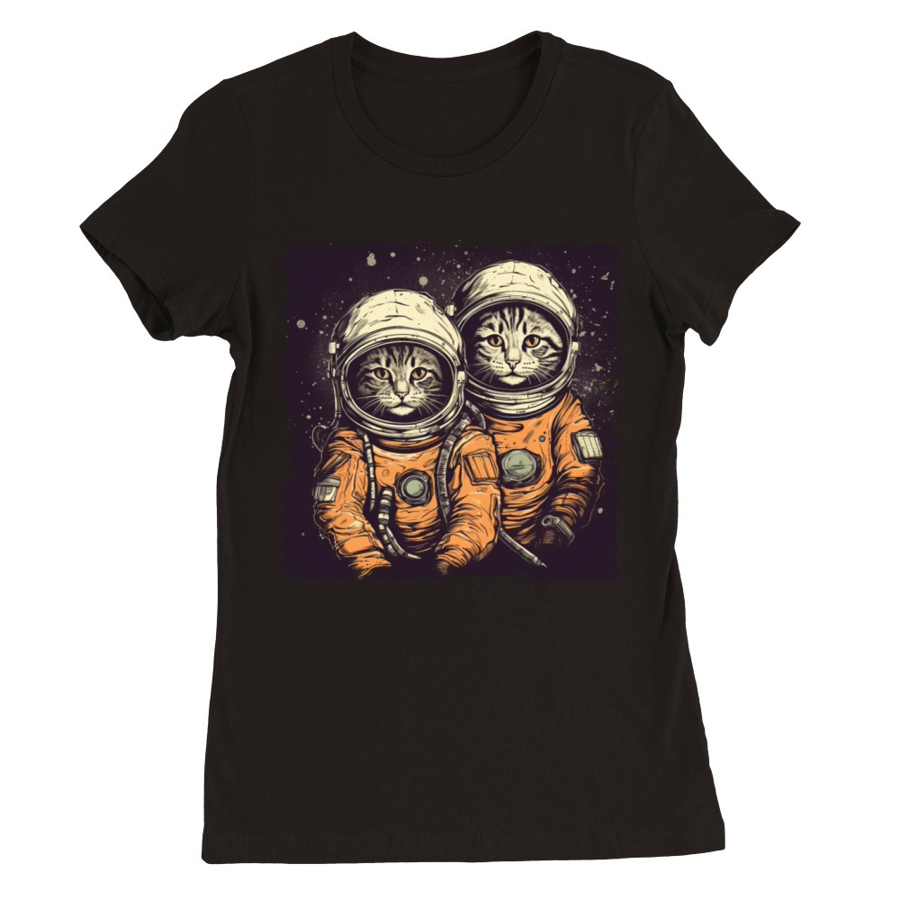 Two Astronaut Cats Premium Womens Crewneck T-shirt