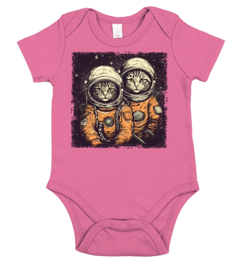 Two Astronaut Cats Short Sleeve Baby One-Piece