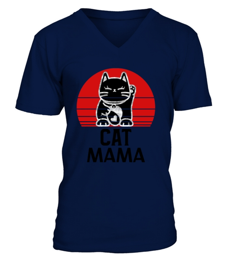 Distressed Cat Mama Vintage Eighties Style Tee V-Neck T-shirt