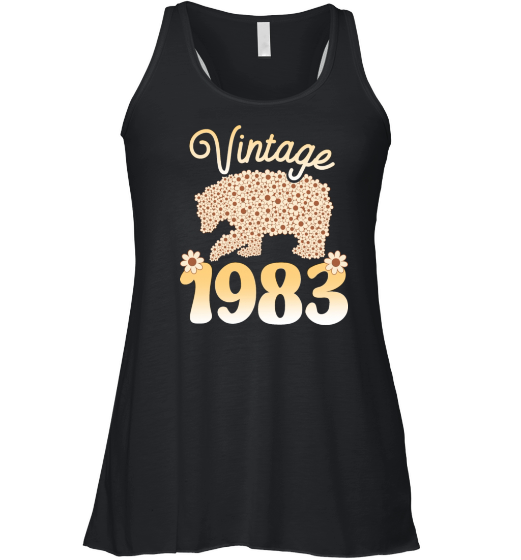 Groovy 40 Years Woman Bear 1983 40th Birthday Women's Flowy Tank Top