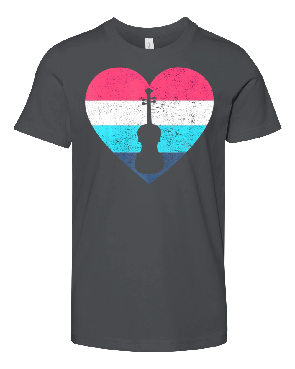 I love Fiddle Violin Heart Distressed Print Youth Unisex Jersey Tee