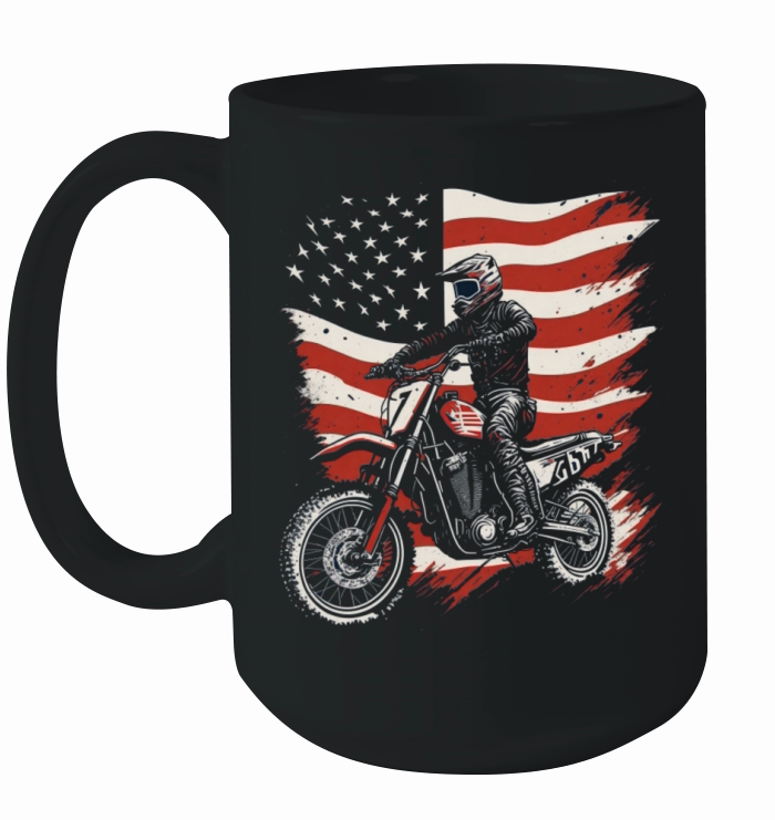 Vintage Bike Motocross American Flag Patriotic Mot Ceramic Mug
