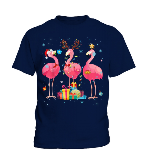 Funny Flamingo Lights Santa Hat Sweater Xmas Tree Kids T-Shirt
