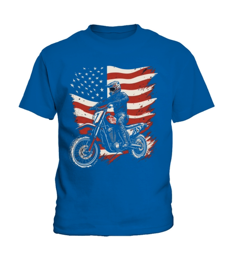 Vintage Bike Motocross American Flag Patriotic Mot Kids T-Shirt