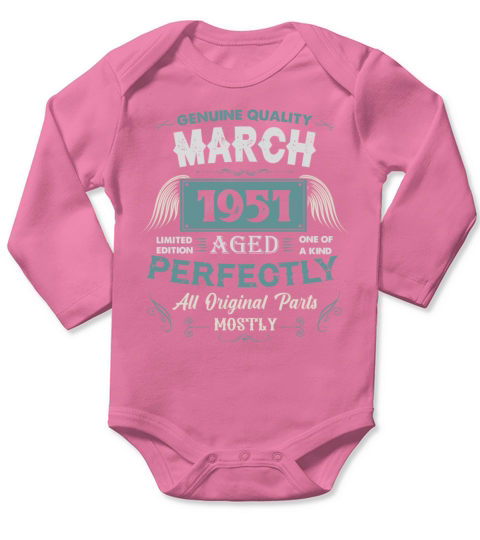 March 1951 Vintage Birthday Present Long Sleeve Baby One-Piece