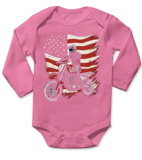 Vintage Bike Motocross American Flag Patriotic Mot Long Sleeve Baby One-Piece